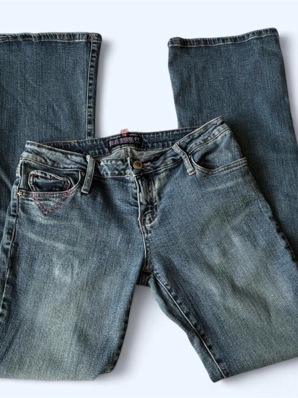Bubblegum Women's Flare Jeans in Washed Blue Denim
